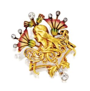 Art Nouveau gold diamond and enamel pendant circa 1900