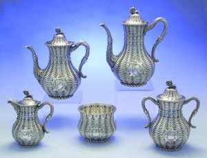Coin Hollowware 5 Piece Tea Set with Waste by Eoff and Shepard